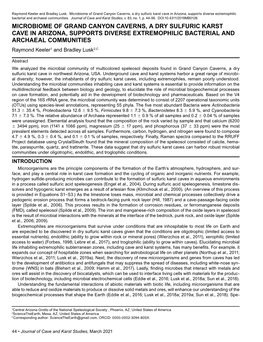 Microbiome of Grand Canyon Caverns, a Dry Sulfuric Karst Cave in Arizona, Supports Diverse Extremophilic Bacterial and Archaeal Communities