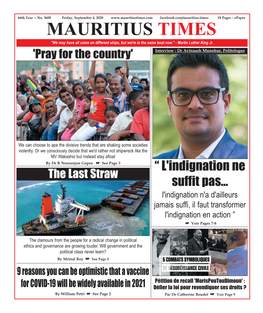 MAURITIUS TIMES "We May Have All Come on Different Ships, but We're in the Same Boat Now." - Martin Luther King Jr
