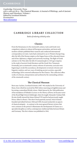 The Classical Museum: a Journal of Philology, and of Ancient History and Literature: Volume 1 Edited by Leonhard Schmitz Frontmatter More Information