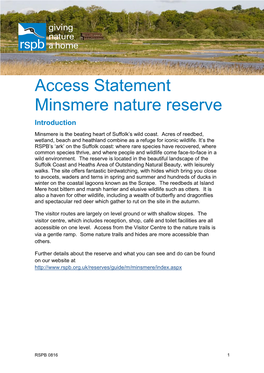 Access Statement Minsmere Nature Reserve Introduction Minsmere Is the Beating Heart of Suffolk’S Wild Coast