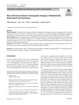 Role of Positron Emission Tomography Imaging in Metabolically Active Renal Cell Carcinoma