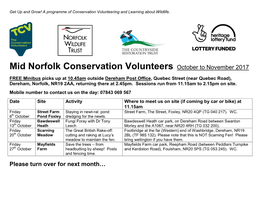 Mid Norfolk Conservation Volunteers October to November 2017