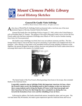 General De Gaulle Visits Selfridge (©2008 by Mount Clemens Public Library