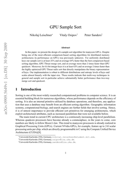 GPU Sample Sort We Should Mention That Hybrid Sort [15] and Bbsort [4] Involve a Distribution Phase Assuming That the Keys Are Uniformly Distributed