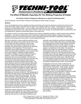 The Effect of Metallic Impurities on the Wetting Properties of Solder