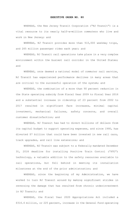 EXECUTIVE ORDER NO. 80 WHEREAS, the New Jersey Transit