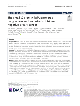The Small G-Protein Rala Promotes Progression and Metastasis of Triple- Negative Breast Cancer Katie A