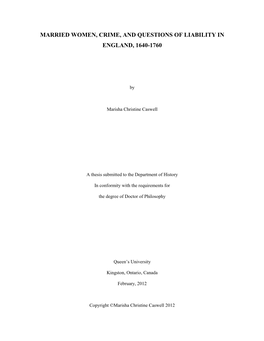 Married Women, Crime, and Questions of Liability in England, 1640-1760