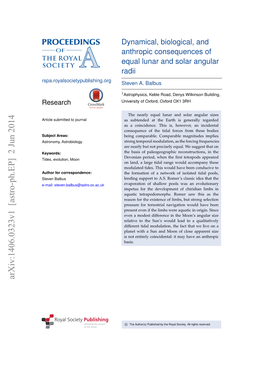 Dynamical, Biological, and Anthropic Consequences of Equal Lunar and Solar Angular Radii Rspa.Royalsocietypublishing.Org Steven A