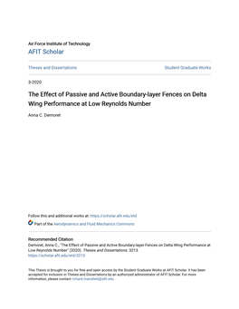 The Effect of Passive and Active Boundary-Layer Fences on Delta Wing Performance at Low Reynolds Number