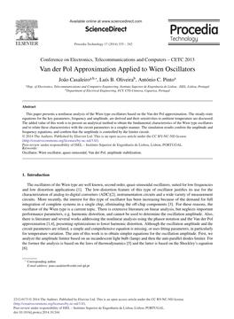 Van Der Pol Approximation Applied to Wien Oscillators João Casaleiroa,B,∗, Luís B