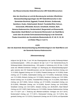 Satzung Des Wasserverbandes Süderdithmarschen (WV Süderdithmarschen)