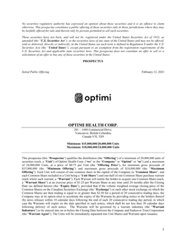 OPTIMI HEALTH CORP. 201 – 1448 Commercial Drive, Vancouver, British Columbia Canada V5L 3X9