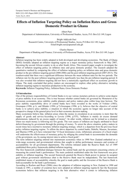 Effects of Inflation Targeting Policy on Inflation Rates and Gross Domestic Product in Ghana