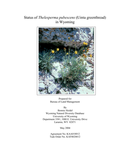 Status of Thelesperma Pubescens (Uinta Greenthread) in Wyoming