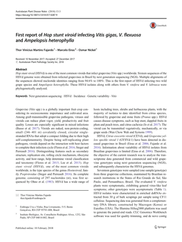 First Report of Hop Stunt Viroid Infecting Vitis Gigas, V. Flexuosa and Ampelopsis Heterophylla