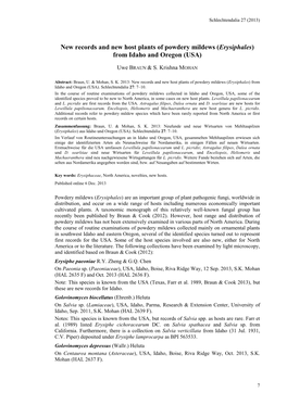 New Records and New Host Plants of Powdery Mildews (Erysiphales) from Idaho and Oregon (USA)