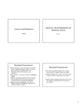 Carriers and Modulation DIGITAL TRANSMISSION of DIGITAL DATA