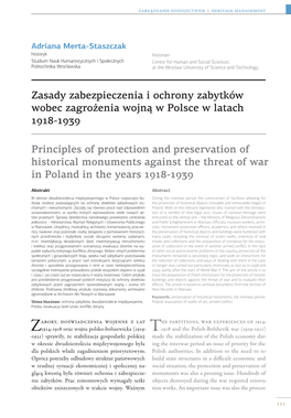 Zasady Zabezpieczenia I Ochrony Zabytków Wobec Zagrożenia Wojną W Polsce W Latach 1918-1939