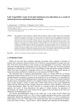 Lake Vegoritida's Water Level and Catchment Area Alterations As A