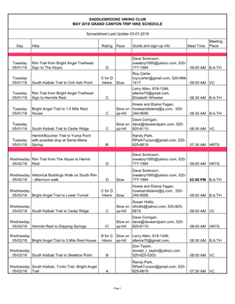 Day Hike Rating Pace Guide and Sign-Up Info Meet Time Meeting