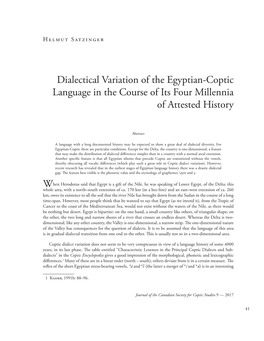 Dialectical Variation of the Egyptian-Coptic Language in the Course of Its Four Millennia of Attested History