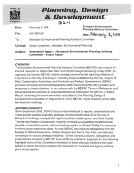 Brampton Environmental Planning Advisory Committee A20 BEPAC Date: Fttuua/L, &^J Brampton Environmental Planning Advisory Committee