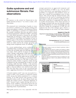 Gutka Syndrome and Oral Submucous Fibrosis: Few Observations Myeloid