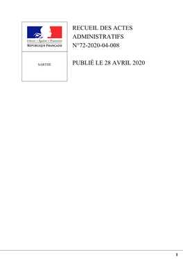 Recueil Des Actes Administratifs N°72-2020-04-008 Publié Le 28 Avril 2020