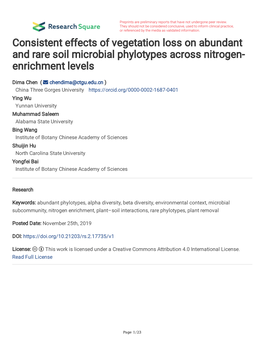 Consistent Effects of Vegetation Loss on Abundant and Rare Soil Microbial Phylotypes Across Nitrogen- Enrichment Levels