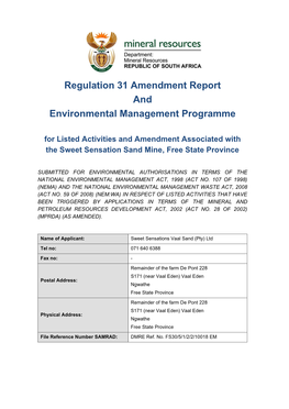 Regulation 31 Amendment Report and Environmental Management Programme