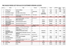 P&C Music Rsd20 List for Aug 29 Customer Version 12/9/20