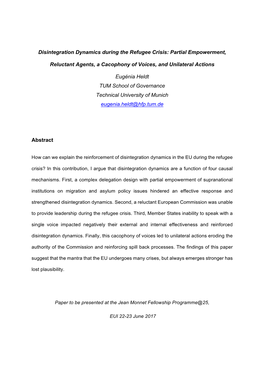 Disintegration Dynamics During the Refugee Crisis: Partial Empowerment