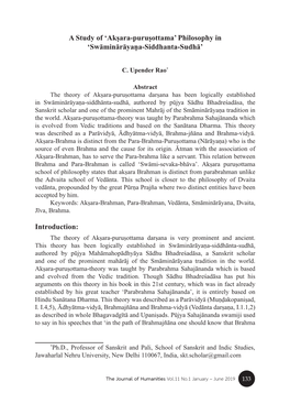 'Akṣara-Puruṣottama' Philosophy in 'Swāminārāyaṇa-Siddhanta-Sudhā'