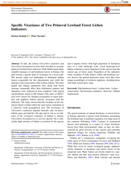 Specific Vicariance of Two Primeval Lowland Forest Lichen Indicators