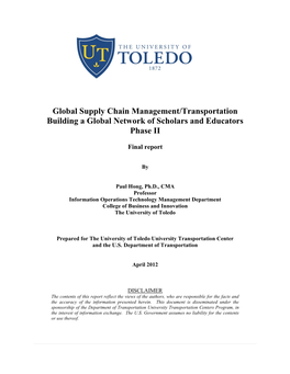 Global Supply Chain Management/Transportation Building a Global Network of Scholars and Educators Phase II