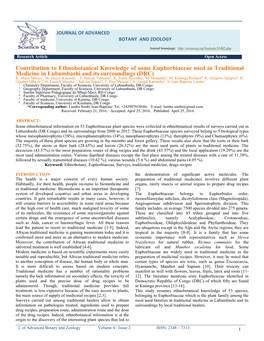 Contribution to Ethnobotanical Knowledge of Some Euphorbiaceae Used in Traditional Medicine in Lubumbashi and Its Surroundings (DRC) K