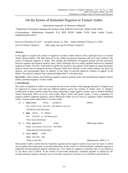 On the Syntax of Sentential Negation in Yemeni Arabic