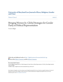 Global Strategies for Gender Parity in Political Representation Yvonne Galligan