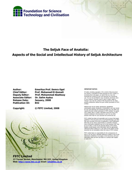 The Seljuk Face of Anatolia: Aspects of the Social and Intellectual History of Seljuk Architecture