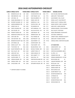 2016 SAGE Autographed Football Cards Checklist