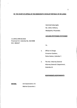 CA PHC APN 95/2010 Daminda Rubasinghe Vs. Hon. Attorney