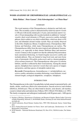 WOOD ANATOMY of CHENOPODIACEAE (AMARANTHACEAE S