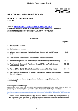 (Public Pack)Agenda Document for Health and Wellbeing Board, 07/12
