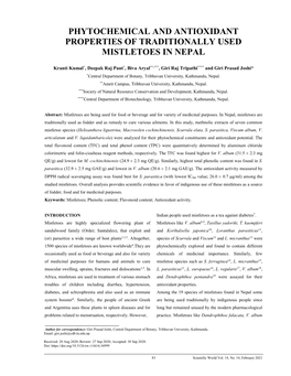 Phytochemical and Antioxidant Properties of Traditionally Used Mistletoes in Nepal