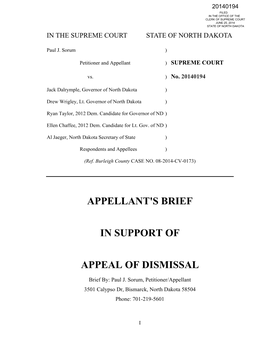 Appellant's Brief in Support of Appeal of Dismissal