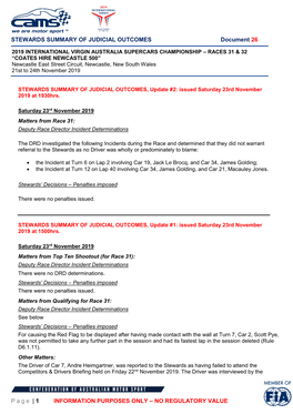 STEWARDS SUMMARY of JUDICIAL OUTCOMES Document 26