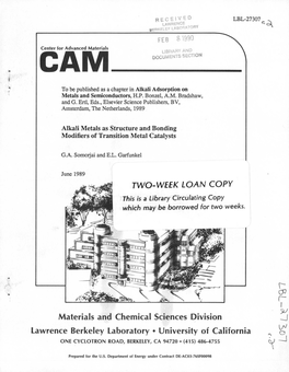 Materials and Chemical Sciences Division Lawrence Berkeley Laboratory • University of California ONE CYCLOTRON ROAD, BERKELEY, CA 94720 • (415) 486-4755