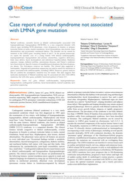 Case Report of Malouf Syndrome Not Associated with LMNA Gene Mutation