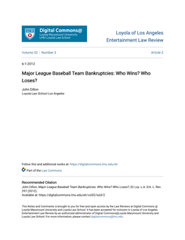 Major League Baseball Team Bankruptcies: Who Wins? Who Loses?